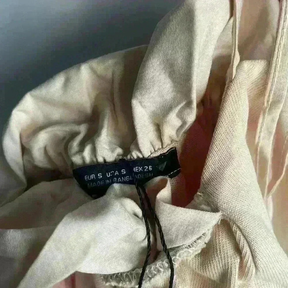 Zara Halter Wide Leg Ruffle Jumpsuit open back Cotton Cream Beige size  S - Picture 9 of 10